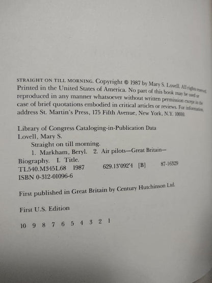 Straight on Till Morning: the Biography of Beryl Markham