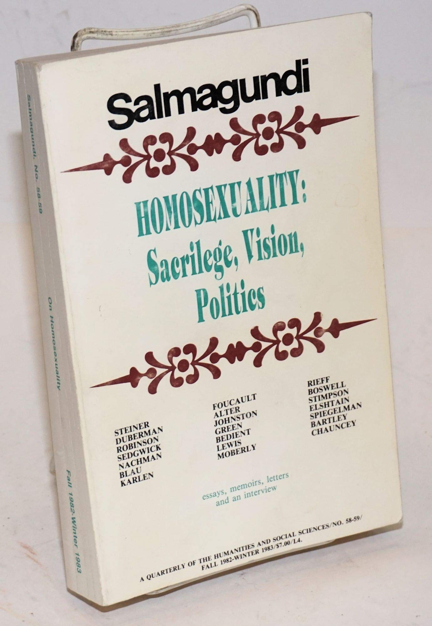 Salmagundi - Homosexuality: Sacrilege, Vision, Politics: Essays, Memoirs, Lettters and an Interview (Salmagundi: A Quarterly of the Humanities and Social Sciences, No 58-59, Fall 1982-Winter 1983)