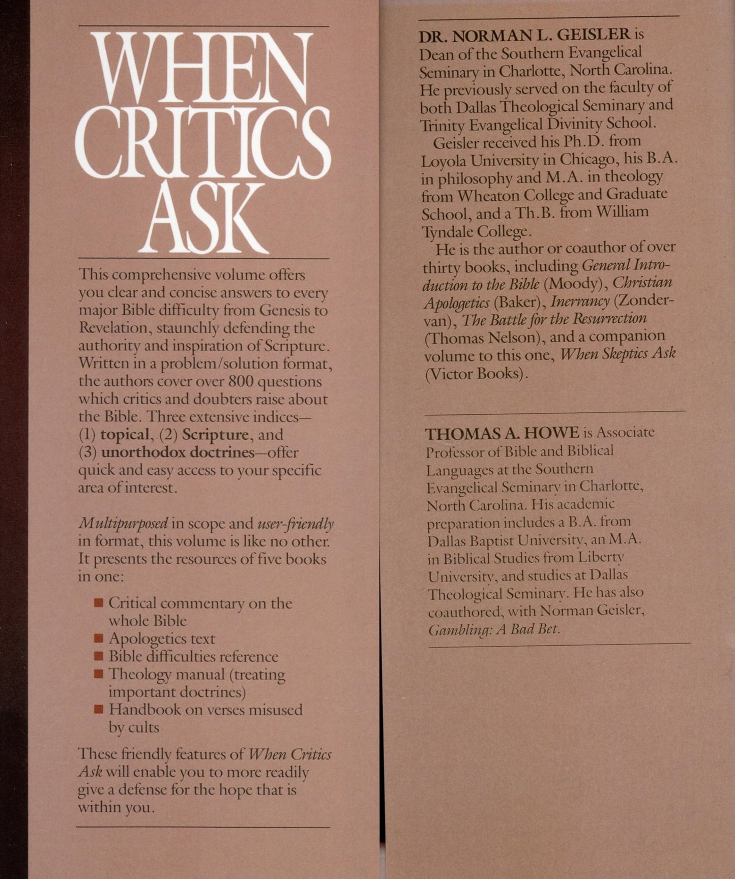 When Critics Ask: A Popular Handbook on Bible Difficulties