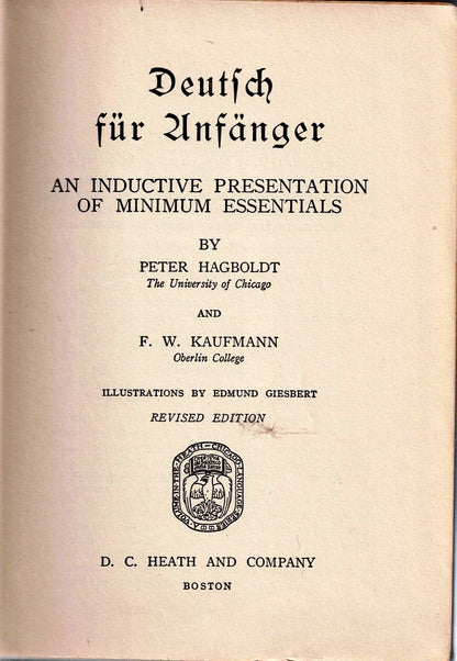 Deutsch Fur Anfanger: An Inductive Presentation of Minimum Essentials