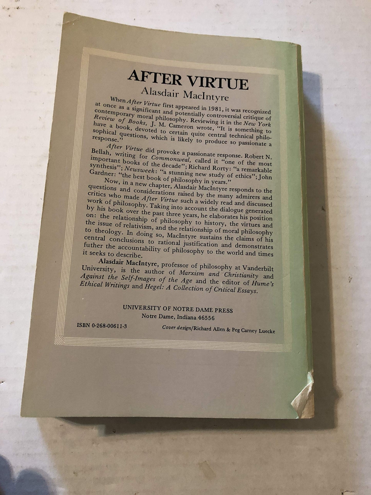 After Virtue: A Study in Moral Theory, Second Edition