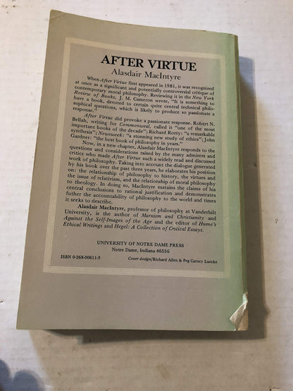 After Virtue: A Study in Moral Theory, Second Edition