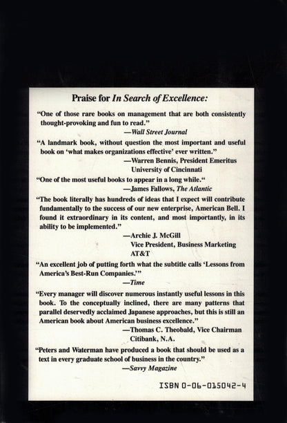 In Search of Excellence: Lessons from America's Best-Run Companies