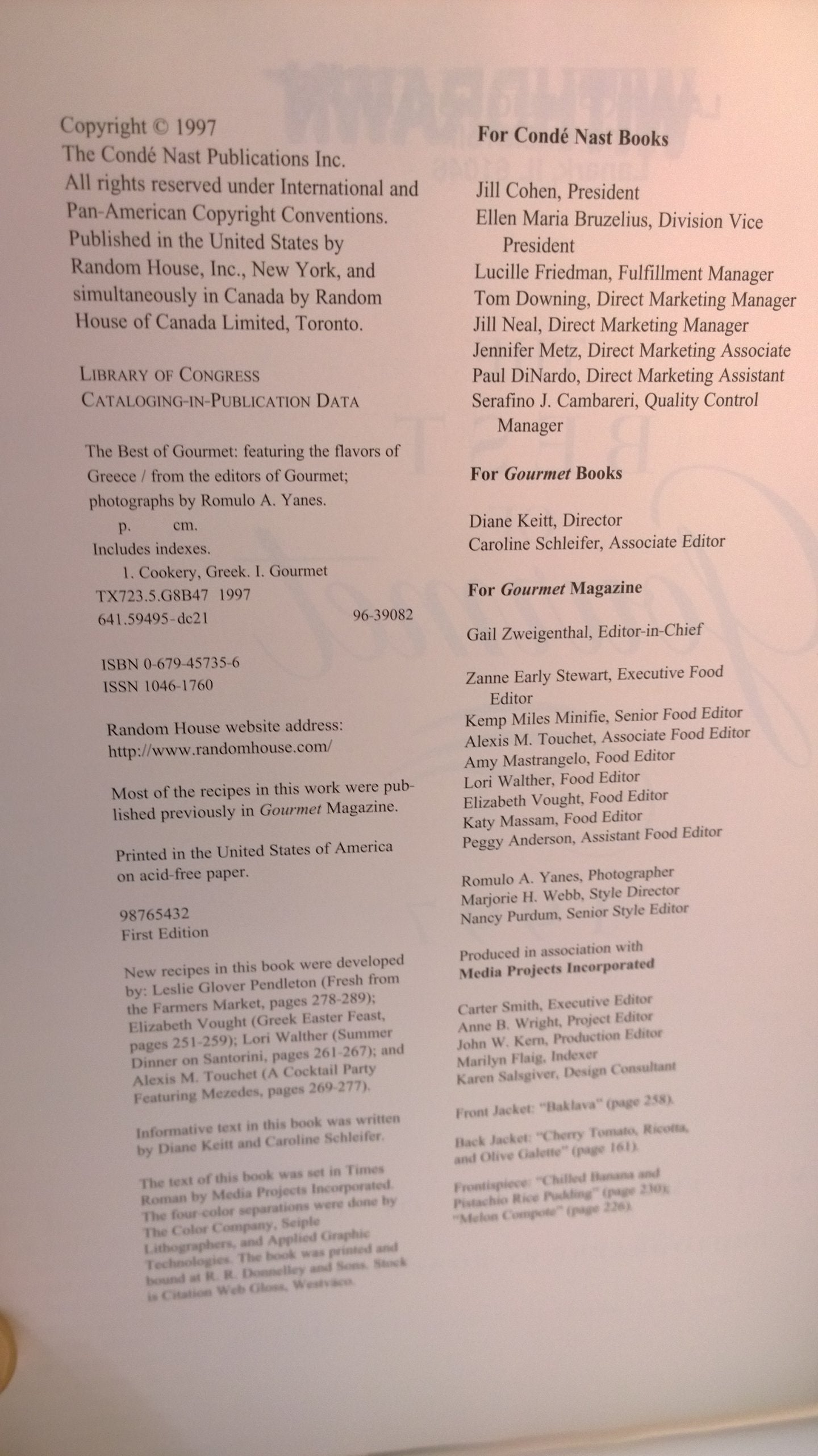 The Best of Gourmet 1997: Featuring the Flavors of Greece