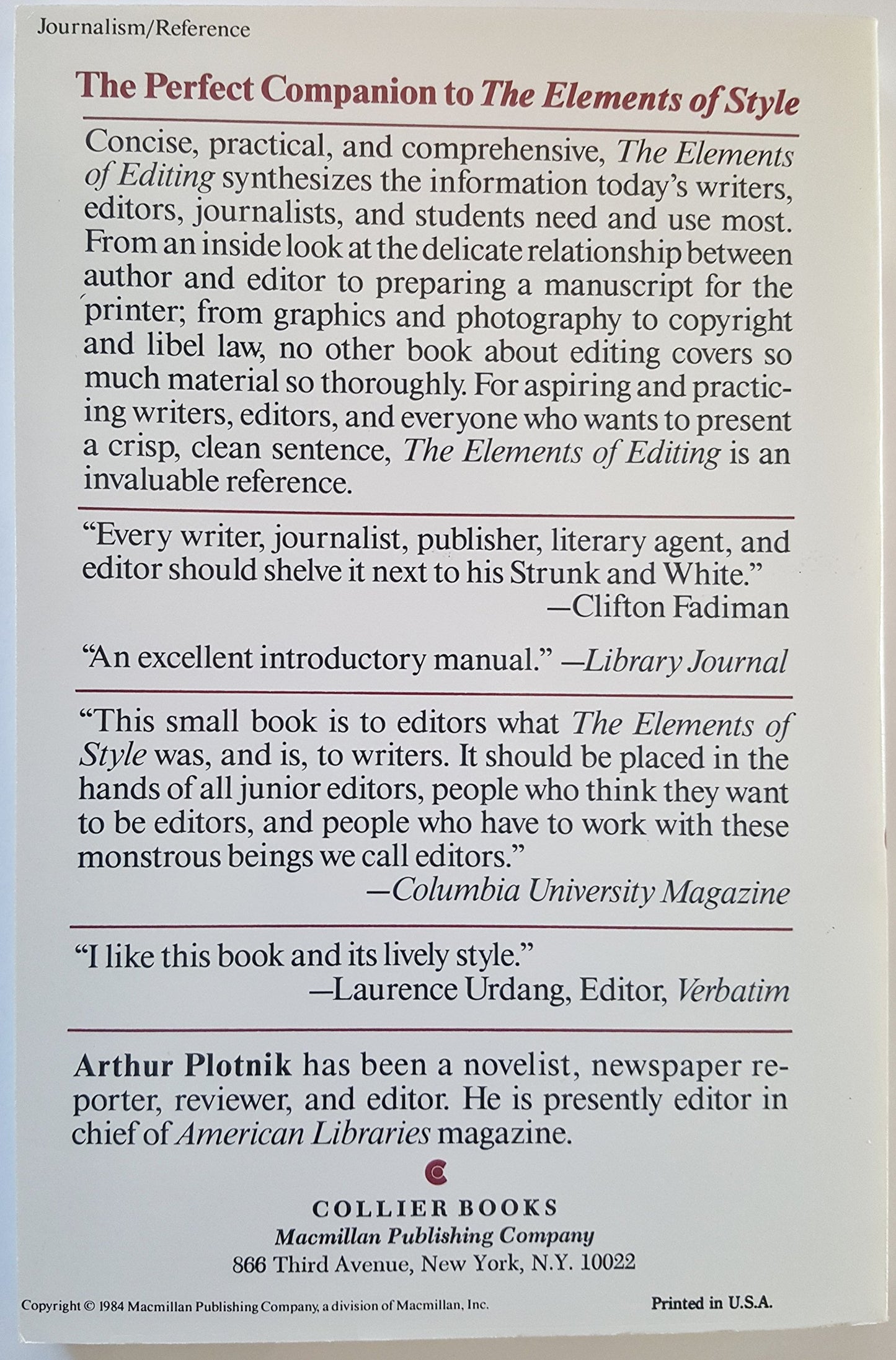 The Elements of Editing: A Modern Guide for Editors and Journalists