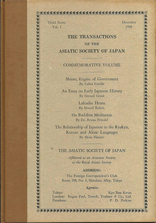 The Transactions of The Asiatic Society of Japan: Third Series, Vol I, December 1948
