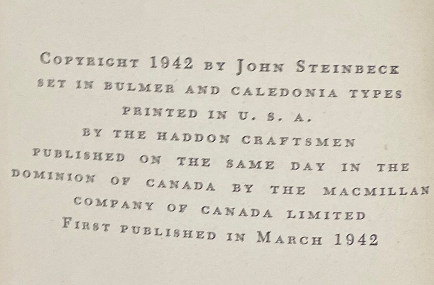 The Moon is Down, by Nobel Prize winning John Steinbeck. first edition, March 1942, Hardcover