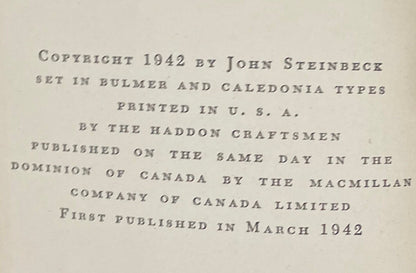 The Moon is Down, by Nobel Prize winning John Steinbeck. first edition, March 1942, Hardcover