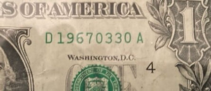 One of a kind gift. Birthday Dollar Bill, Serial Number, March 30, 1967 (19670330). Unique Banknote. Celebrate a Birthday or Anniversary.