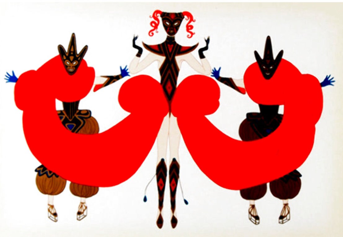 Erte (Romain De Tirtoff ) "Carnival" Limited Edition Serigraph on Arches Paper, Hand Signed, Numbered 104/300, Wooden Frame in Glass, 1986