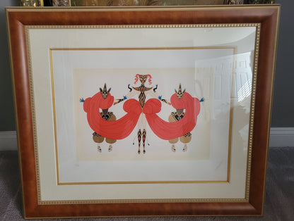 Erte (Romain De Tirtoff ) "Carnival" Limited Edition Serigraph on Arches Paper, Hand Signed, Numbered 104/300, Wooden Frame in Glass, 1986