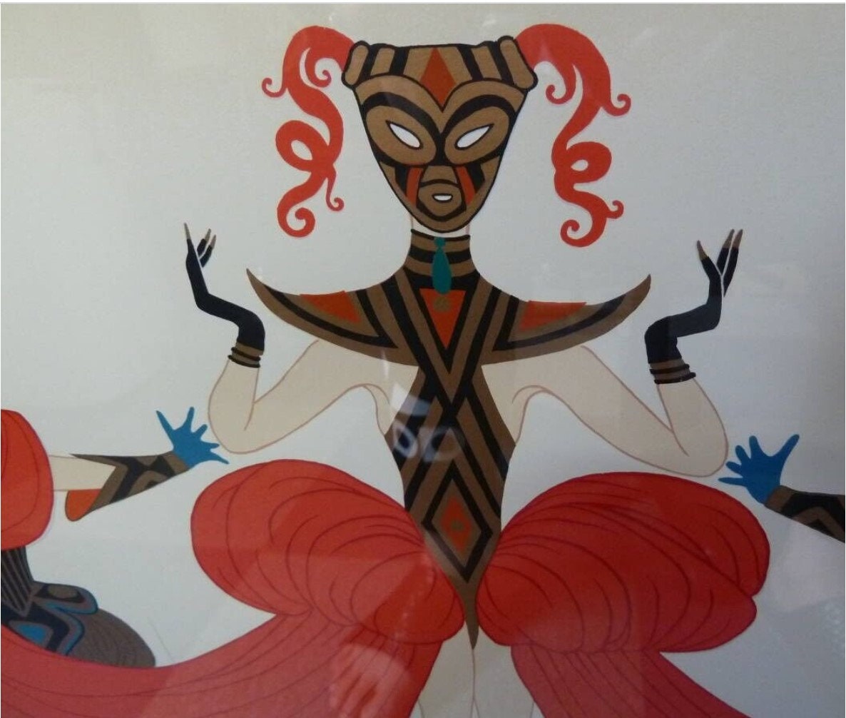 Erte (Romain De Tirtoff ) "Carnival" Limited Edition Serigraph on Arches Paper, Hand Signed, Numbered 104/300, Wooden Frame in Glass, 1986