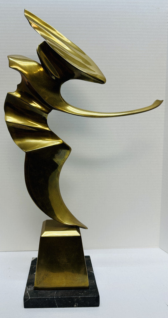 Brass sculpture Bird in flight. Vintage Art Deco style mid-century modern abstract art.  Unsigned/numbered but similar style of Curtis Jere.