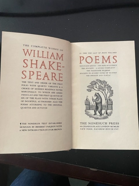 The Complete Works of William Shakespeare [The New Nonesuch Shakespeare] Four Volumes. 1953.