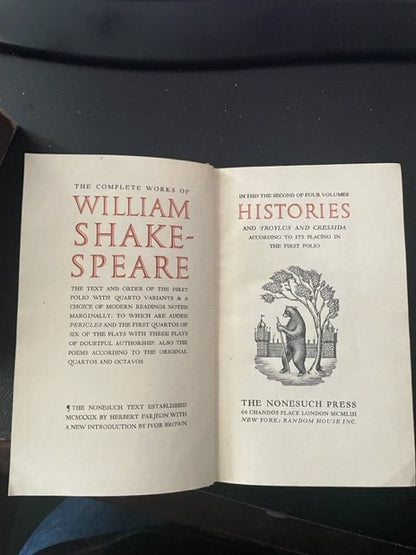 The Complete Works of William Shakespeare [The New Nonesuch Shakespeare] Four Volumes. 1953.