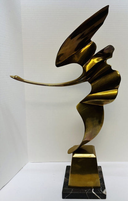 Brass sculpture Bird in flight. Vintage Art Deco style mid-century modern abstract art.  Unsigned/numbered but similar style of Curtis Jere.