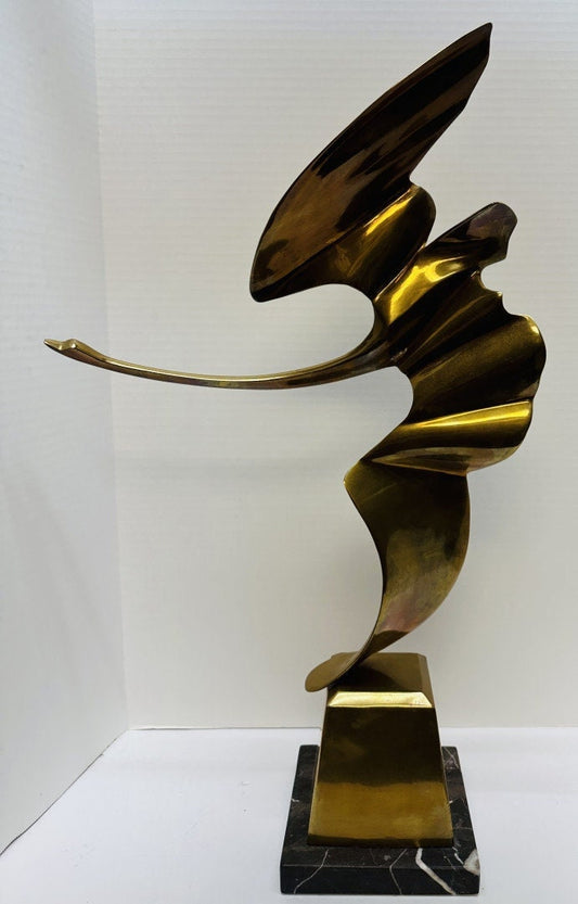 Brass sculpture Bird in flight. Vintage Art Deco style mid-century modern abstract art.  Unsigned/numbered but similar style of Curtis Jere.