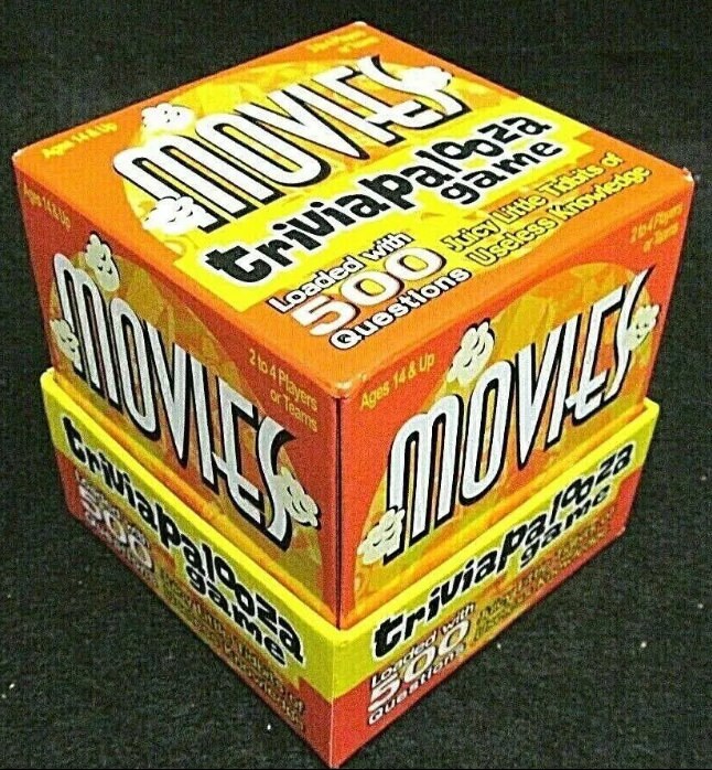 Movies Triviapalooza Game Exclusive 500 Questions. Contains: A Game Board, 4 Pawns, A Die, 500 Questions, Rules. Factory sealed.