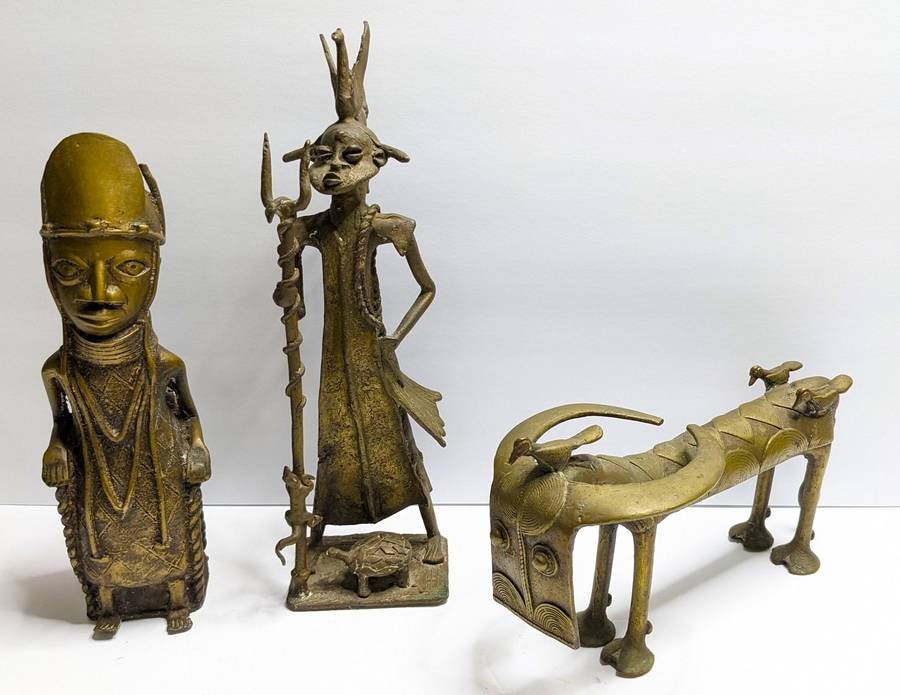 Three Heavy Bronze African Deity Statues