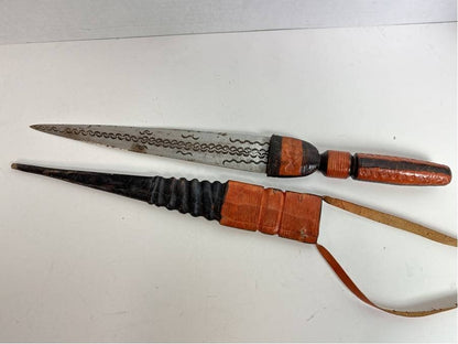 Vintage African Tribal Dual Edged Short Sword with Sheath. Blade is 11.5"