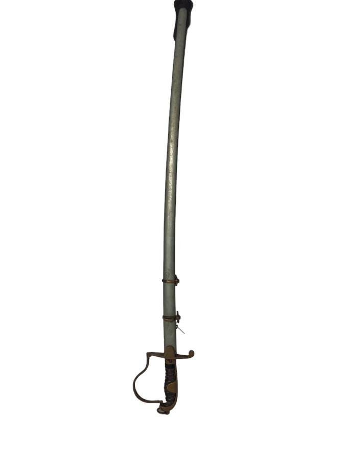 Antique 27" Steel Military Sword with Sheath. Unknown Origin.
