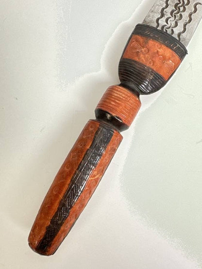 Vintage African Tribal Dual Edged Short Sword with Sheath. Blade is 11.5"