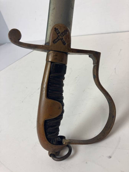 Antique 27" Steel Military Sword with Sheath. Unknown Origin.