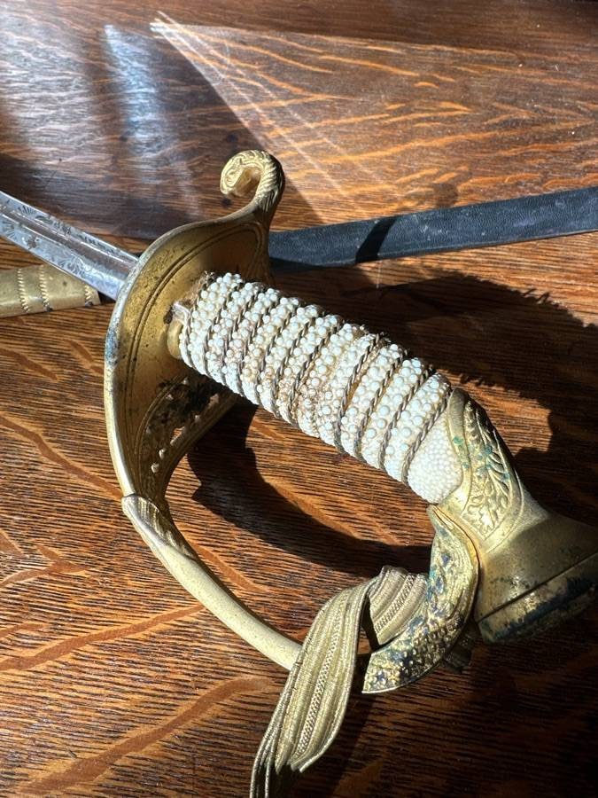 Antique Cut & Thrust Sword and Scabbard, Stamped USN, 39” from Tip to Pommel