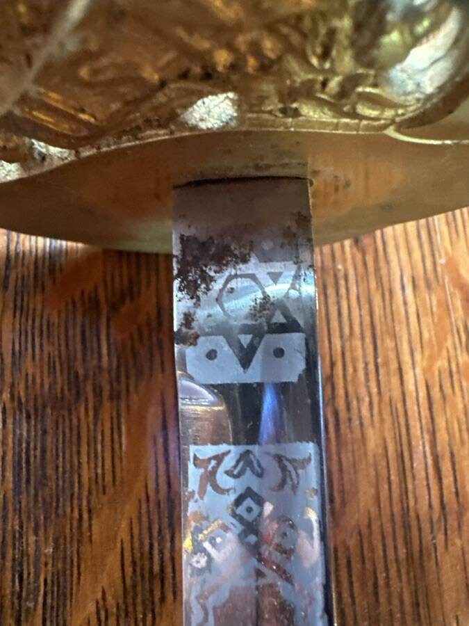 Antique Cut & Thrust Sword and Scabbard, Stamped USN, 39” from Tip to Pommel