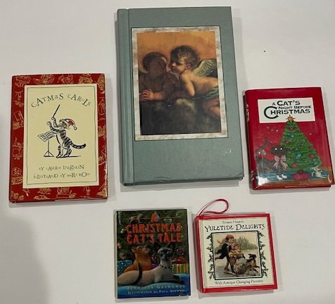 Cat Lover's Dream List of Stocking Stuffers - Four miniature books on cat Christmas Stories along with a personal jounal for one low price