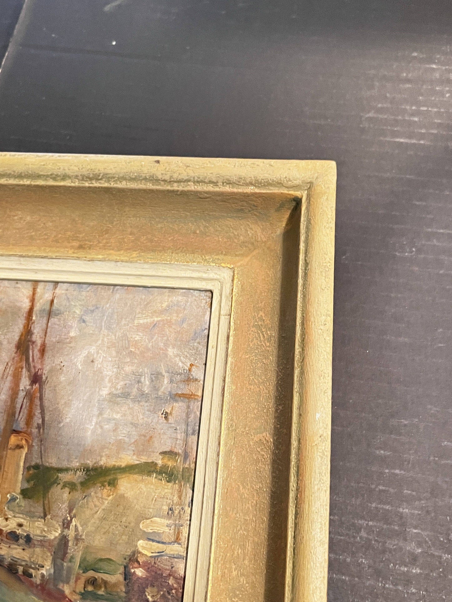 Rare Original Antique Oil Painting by Richard Heyworth (1862 - 1942) “Dieppe Harbor”, 12.75 x 14.75” Framed