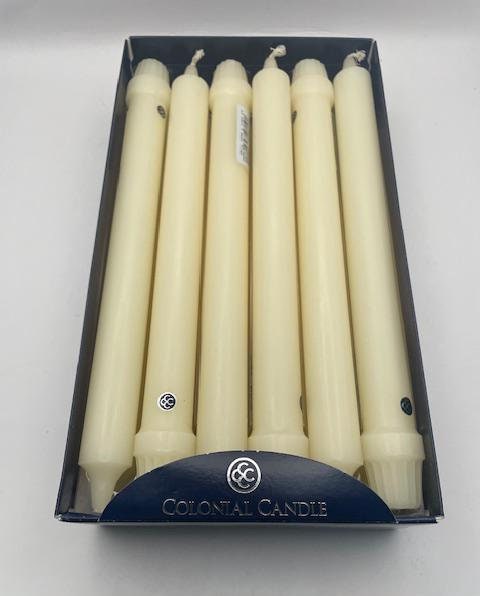 Colonial Candle Unscented Taper Candle, Classic Collection, Ivory, 10 In, Pack of 12 - Up to 8 Hours Burn