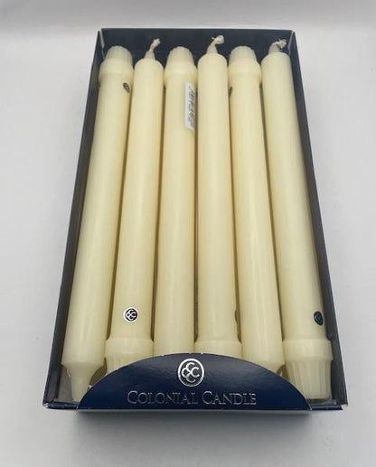 Colonial Candle Unscented Taper Candle, Classic Collection, Ivory, 10 In, Pack of 12 - Up to 8 Hours Burn