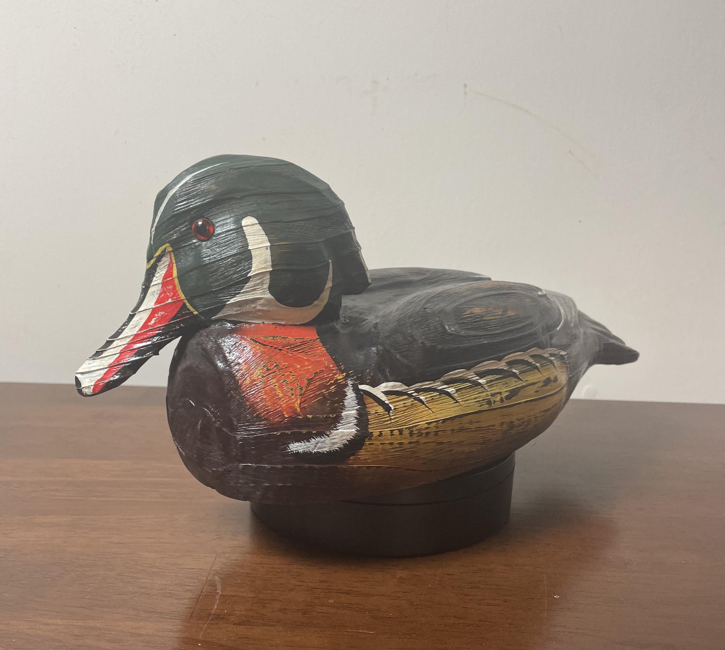 Vintage Hand-Carved, Hand-Painted Wooden Duck Decoy - Wood Duck