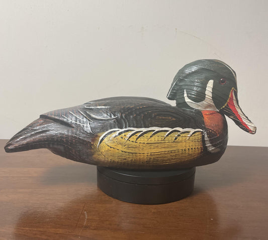 Vintage Hand-Carved, Hand-Painted Wooden Duck Decoy - Wood Duck