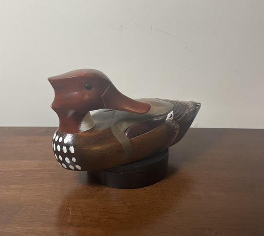 Vintage Hand-Carved, Hand-Painted Wooden Duck Decoy -  Mergonser Hen. Donald's Duck Shoppe. Ocean City, MD.