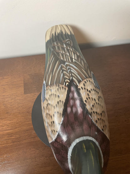 Vintage Hand-Carved, Hand-Painted Wooden Duck Decoy - Rouen Clair