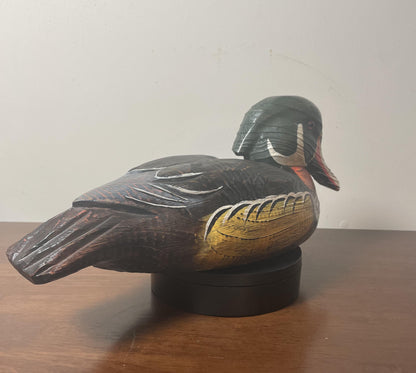 Vintage Hand-Carved, Hand-Painted Wooden Duck Decoy - Wood Duck