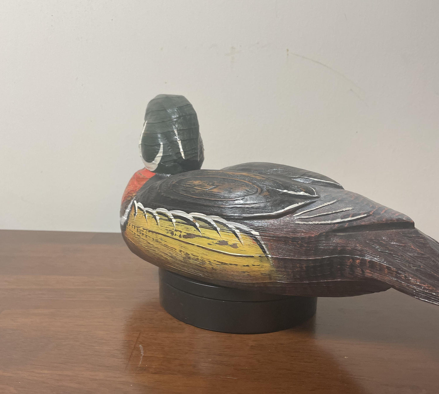 Vintage Hand-Carved, Hand-Painted Wooden Duck Decoy - Wood Duck