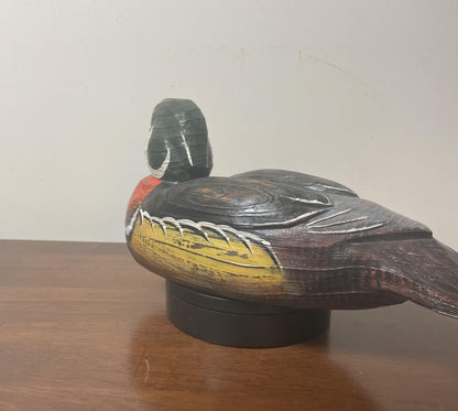 Vintage Hand-Carved, Hand-Painted Wooden Duck Decoy - Wood Duck
