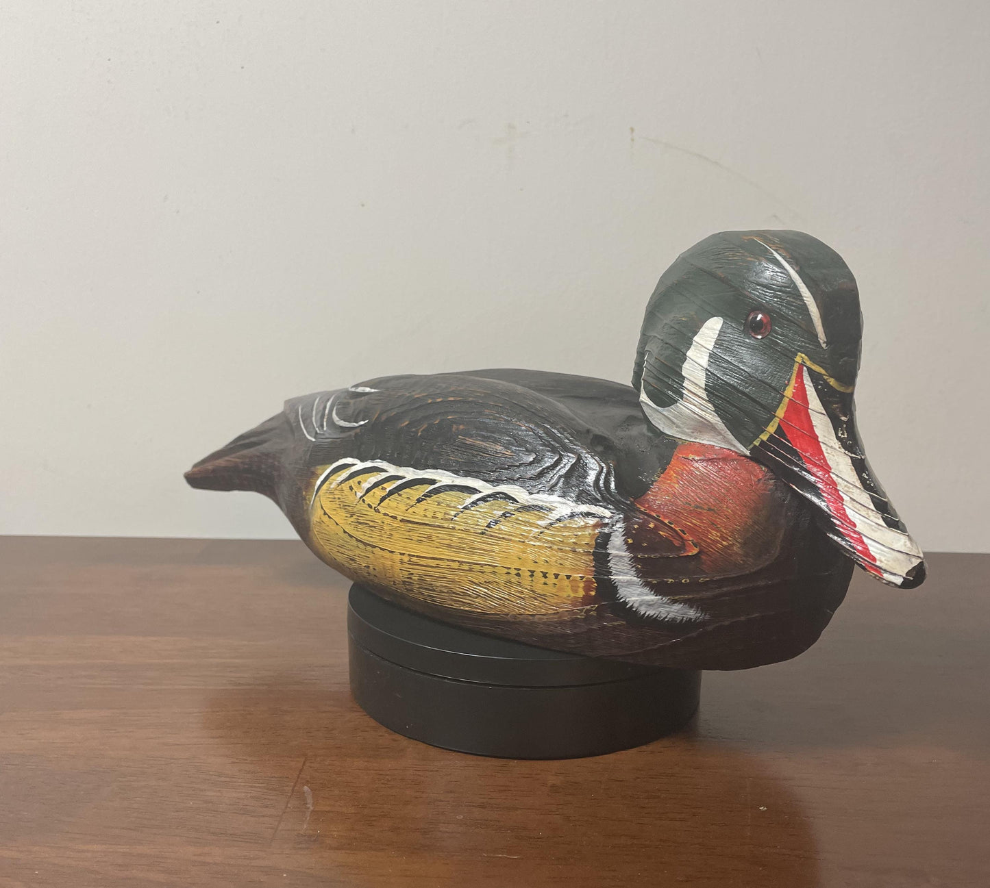 Vintage Hand-Carved, Hand-Painted Wooden Duck Decoy - Wood Duck