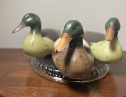 Waddling or Flock of Three Duck Decoys. Hand-Painted.  Life-Like.