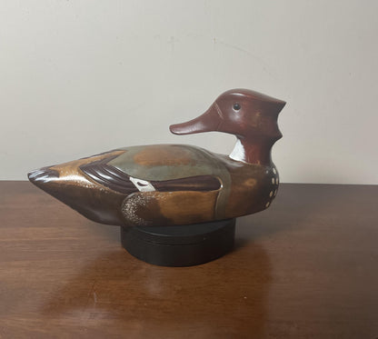 Vintage Hand-Carved, Hand-Painted Wooden Duck Decoy -  Mergonser Hen. Donald's Duck Shoppe. Ocean City, MD.