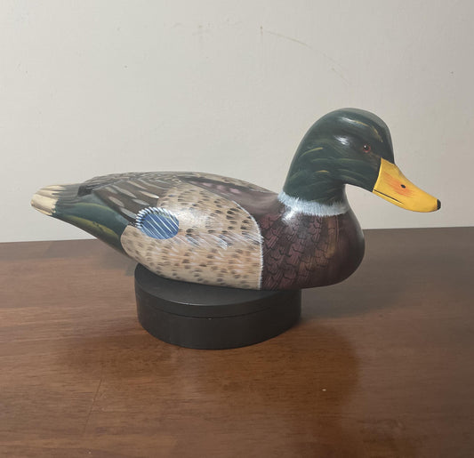 Vintage Hand-Carved, Hand-Painted Wooden Duck Decoy - Rouen Clair