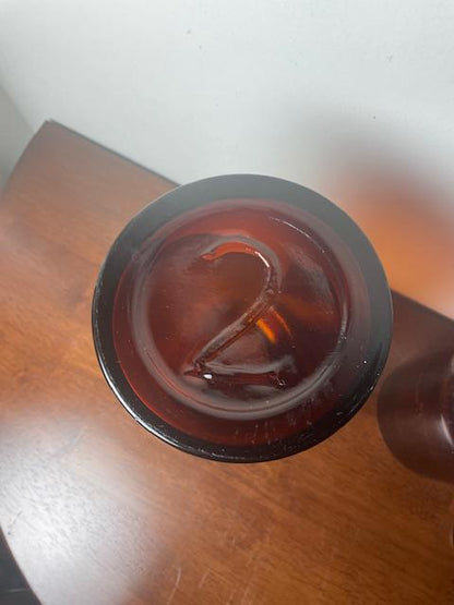 Three Vintage Amber Glass Apothecary Jars With Glass Stoppers