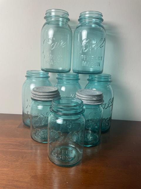 8 Vintage Quart and Pint Blue Ball Jars
