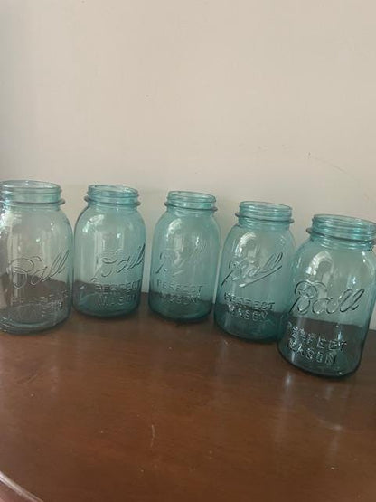8 Vintage Quart and Pint Blue Ball Jars