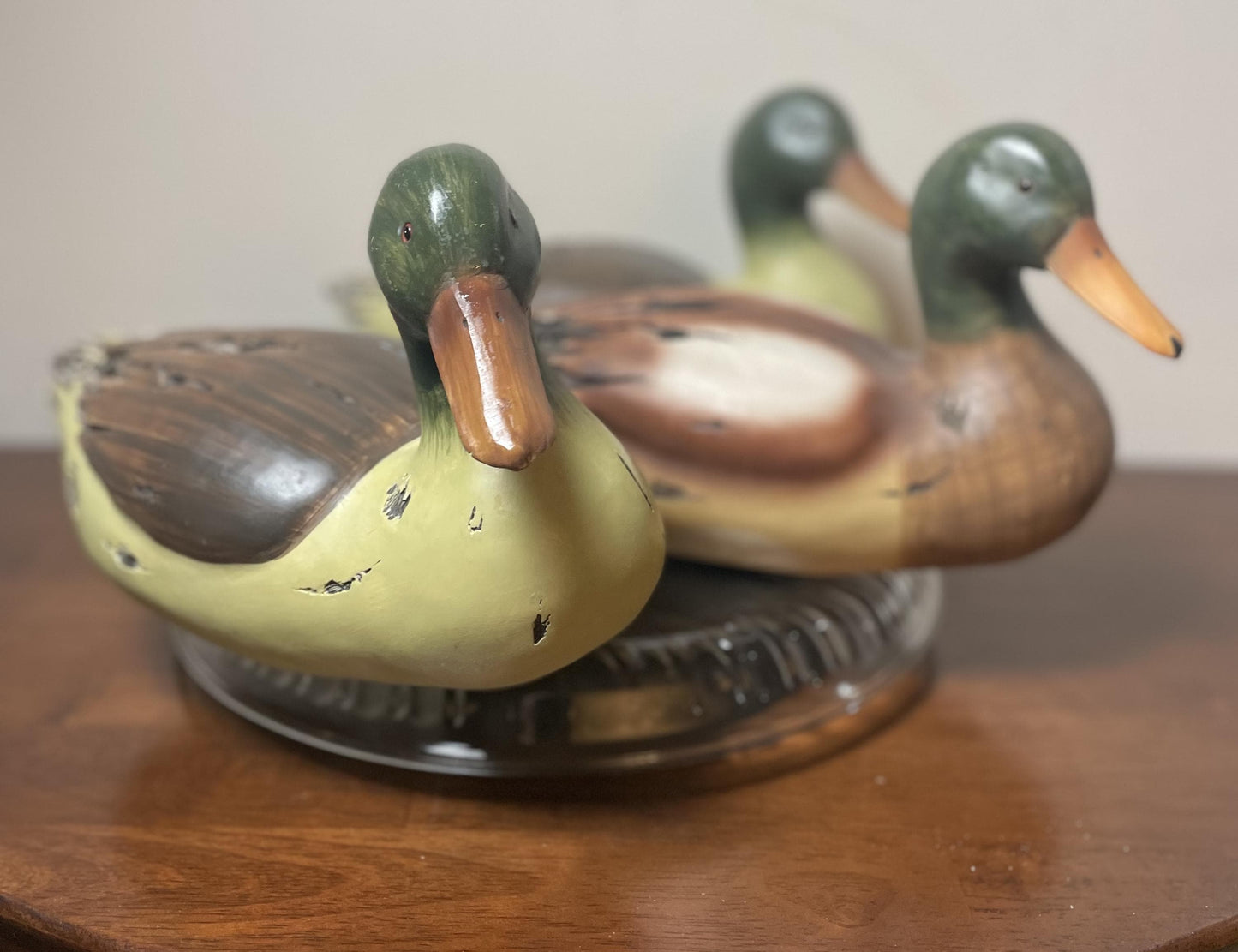 Waddling or Flock of Three Duck Decoys. Hand-Painted.  Life-Like.