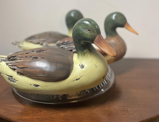 Waddling or Flock of Three Duck Decoys. Hand-Painted.  Life-Like.