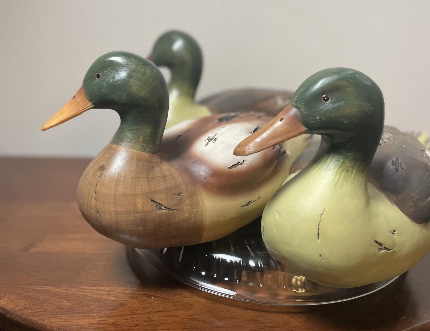 Waddling or Flock of Three Duck Decoys. Hand-Painted.  Life-Like.